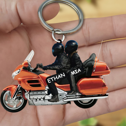 New Release Personalized Biker Couple Gold Wing Motorcycle- PERSONALIZED Acrylic Keychain KO0023