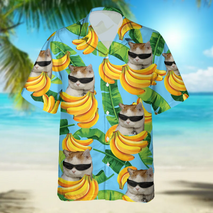 Funny Custom Image Cats And Bananas Short Hawaiian Shirt, Vacation Tropical Shirts Hawaiian Shirt, Gift for Cat Lovers HO4385