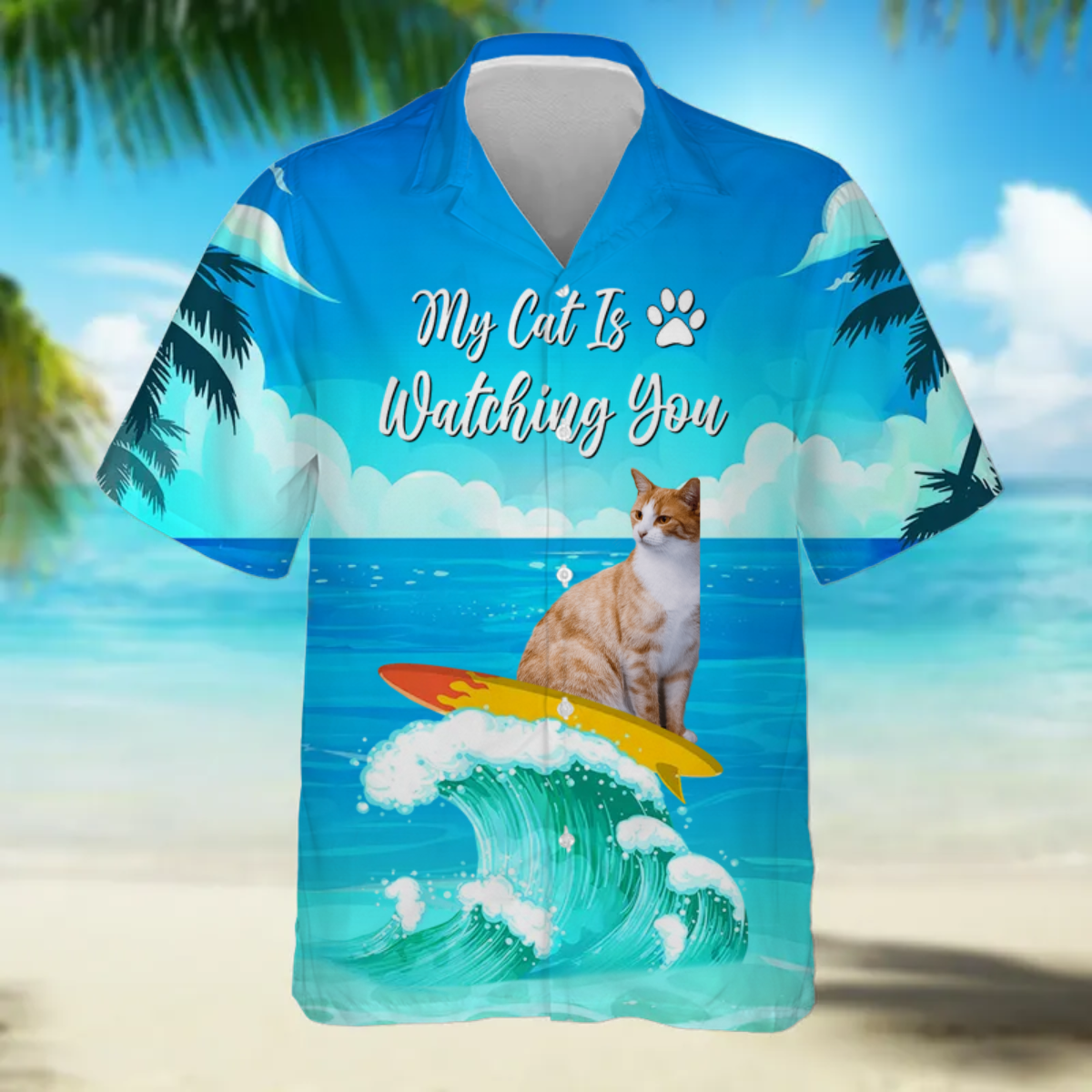 Custom Photo My Cat Is Watching You Hawaii Shirt, Perfect Shirt for Cat Lover HO3739