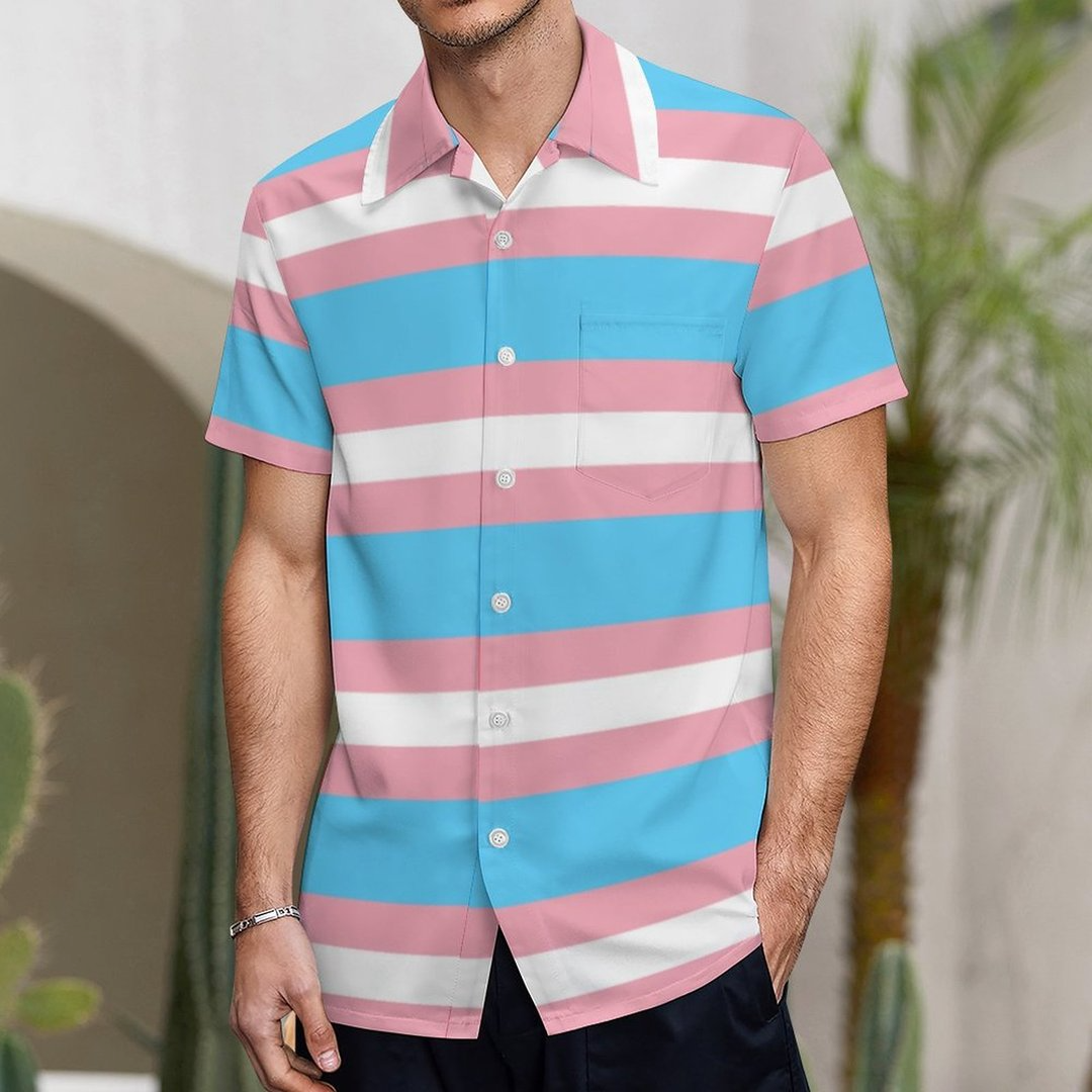 Transgender Pride Flag Lgbt Rainbow Hawaiian Vintage Shirt Mens Button Down Plus Size Tropical Hawaii Beach Shirts HO4509