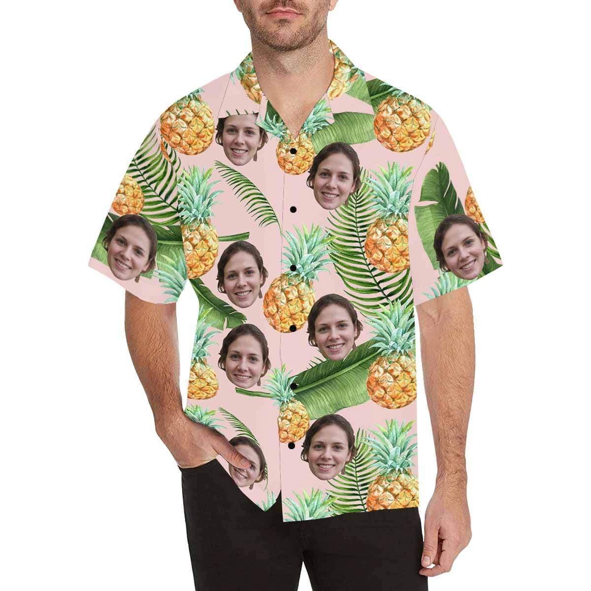 Custom Face Hawaiian Shirt Pineapple Multicolor Tropical Aloha Shirt Birthday Vacation Party Gift for Boyfriend or Husband HO4341