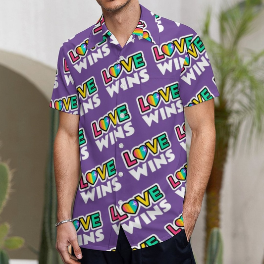 Pride Lgbtq Love Wins Rainbow Purple Hawaiian Vintage Shirt Mens Button Down Plus Size Tropical Hawaii Beach Shirts HO4501