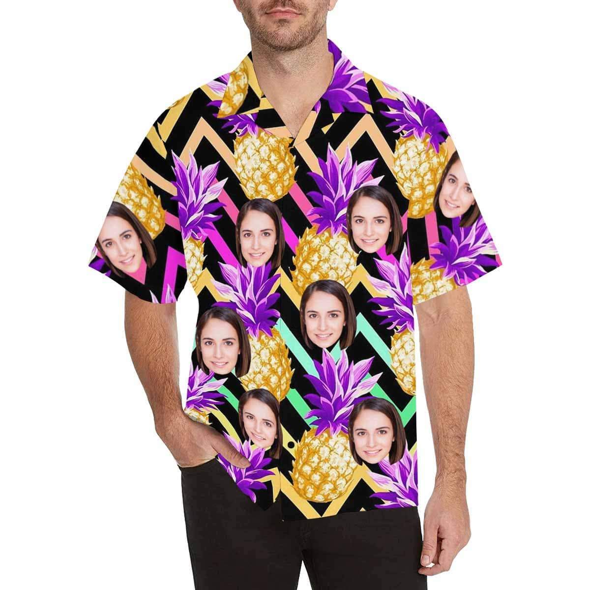 Custom Hawaiian Shirts with Face Design Your Own Hawaiian Shirt Blue Pineapple Gift for Men Women HO4338