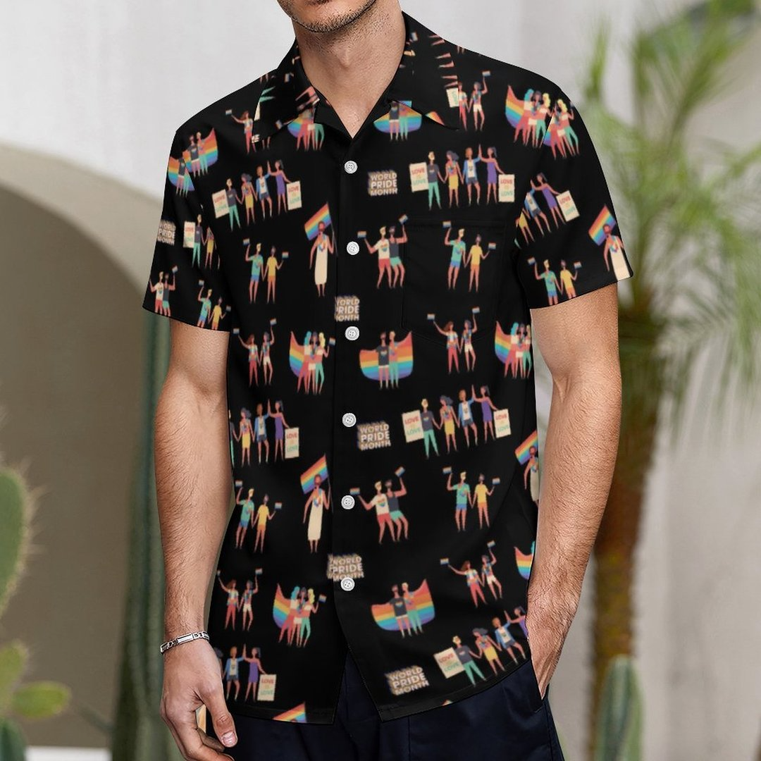 Love Is Love Lgbt Pride Month Pattern Hawaiian Vintage Shirt Mens Button Down Plus Size Tropical Hawaii Beach Shirts HO0346