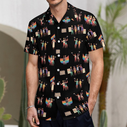 Love Is Love Lgbt Pride Month Pattern Hawaiian Vintage Shirt Mens Button Down Plus Size Tropical Hawaii Beach Shirts HO0346