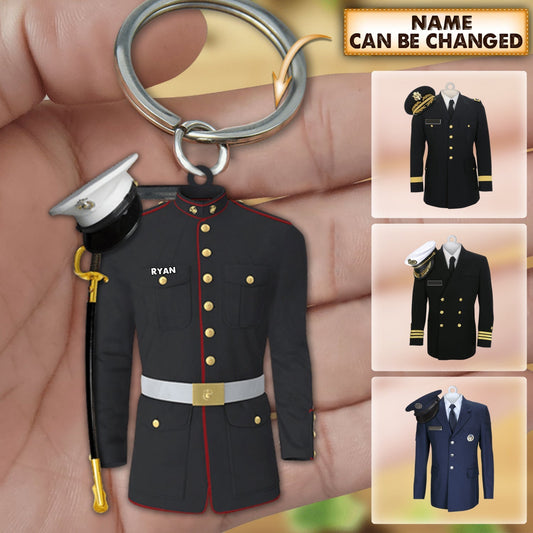 Personalized Military Uniform Keychain, Custom Name Military Keychain KO0189