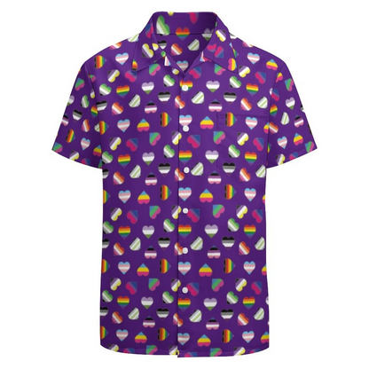 Pride Flag Heart Print Lgbt Gay Trans Bi Ace Queer Hawaiian Vintage Shirt Mens Button Down Tropical Hawaii Beach Shirts HO0345