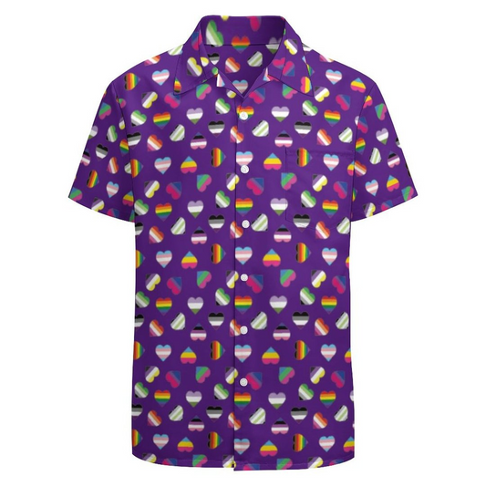 Pride Flag Heart Print Lgbt Gay Trans Bi Ace Queer Hawaiian Vintage Shirt Mens Button Down Tropical Hawaii Beach Shirts HO0345
