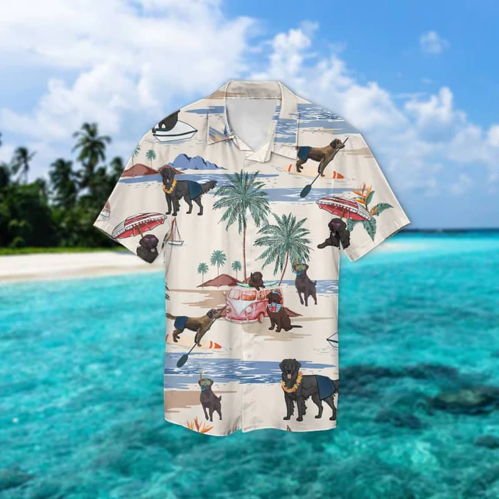 Flat-Coated Retriever Summer Beach Hawaiian Shirt, Hawaiian Shirts for Men Short Sleeve Aloha Beach Shirt HO0944