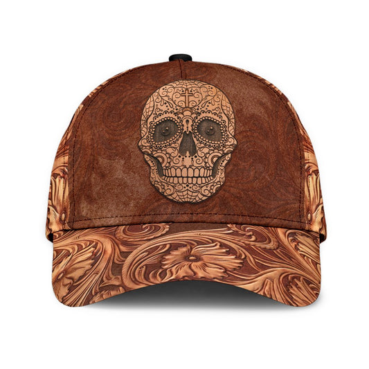 3D Skull Classic Cap Hat Brown Leather Pattern Skull On Cap Hat For Him Her CO0652