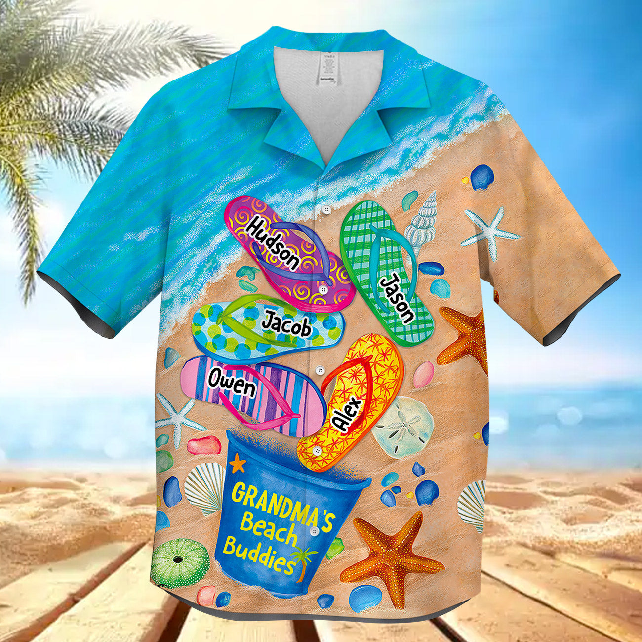 Papa , Nana's Beach Buddies Summer Flip Flop Personalized Hawaiian Shirt Perfect Gift for Grandmas Moms Aunties HO3740