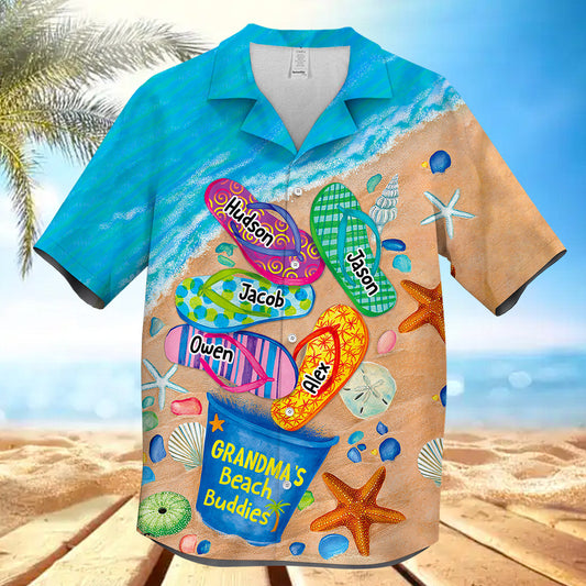 Papa , Nana's Beach Buddies Summer Flip Flop Personalized Hawaiian Shirt Perfect Gift for Grandmas Moms Aunties HO3740