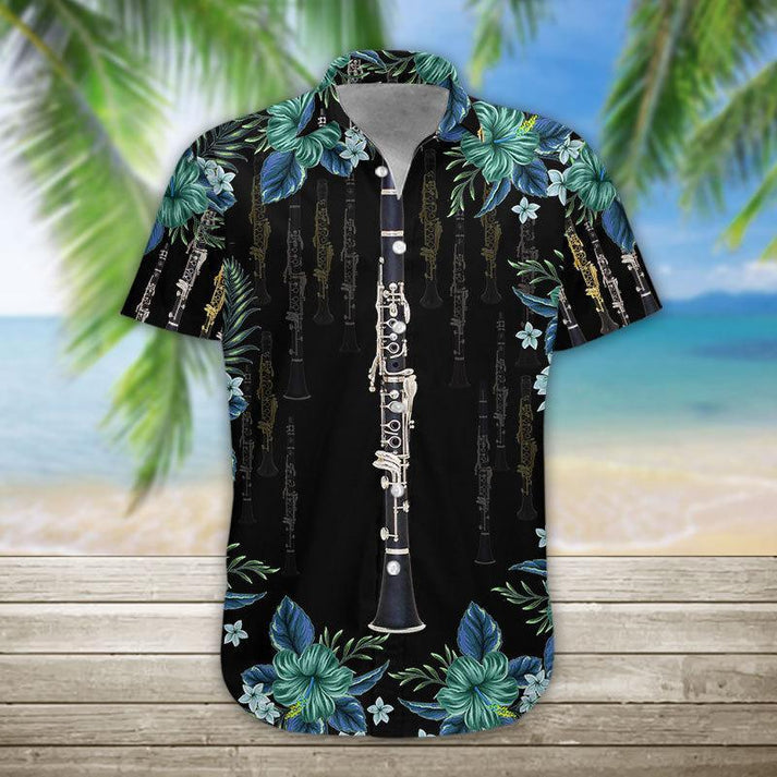 Lasfour - 3D Clarinet Hawaiian Shirt, Hawaiian Shirts for Men Short Sleeve Aloha Beach Shirt HO3262