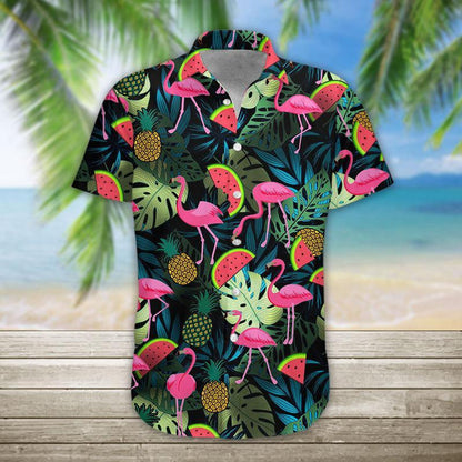 Lasfour - 3D Flamingo Hawaii Shirt, Hawaiian Shirts for Men Short Sleeve Aloha Beach Shirt HO3266