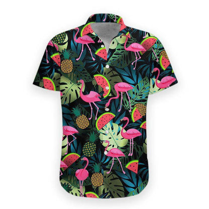 Lasfour - 3D Flamingo Hawaii Shirt, Hawaiian Shirts for Men Short Sleeve Aloha Beach Shirt HO3266