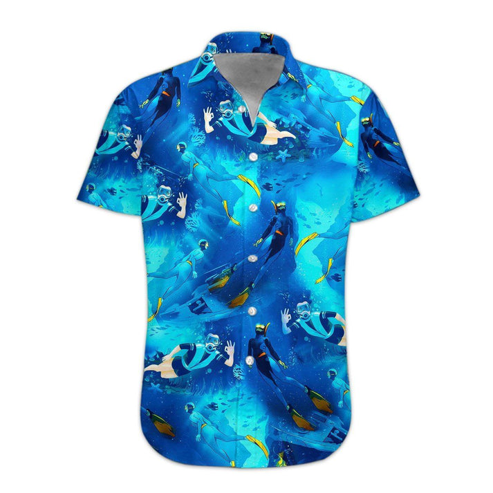 3D Freediving Hawaii Shirt, Hawaiian Shirts for Men Short Sleeve Aloha Beach Shirt HO3270