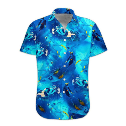 3D Freediving Hawaii Shirt, Hawaiian Shirts for Men Short Sleeve Aloha Beach Shirt HO3270