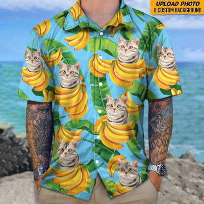 Funny Custom Image Cats And Bananas Short Hawaiian Shirt, Vacation Tropical Shirts Hawaiian Shirt, Gift for Cat Lovers HO4385
