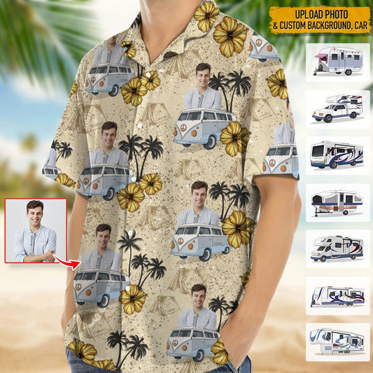 Upload Photo RV Camping Hawaiian Shirt, Idea Shirt for Summer, Camping Hawaiian Shirt for Men, Women HO0335
