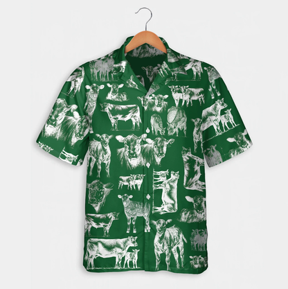 Cattle pattern blue, red, green Hawaiian Shirt, Summer gift, Short Sleeve Aloha Beach Shirt HO1047