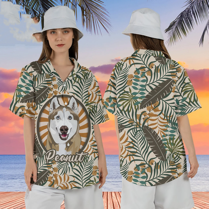 Hawaiian Shirt with Dog Face Hand-Painted, Tropical T- Shirt Mens, Custom Print Hawaiian Shirt HO4325