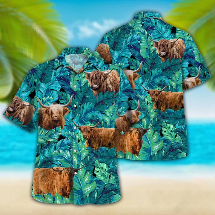 Highland Cattle Lovers Hawaiian Shirt, Animal Hawaiian shirt vintage flower, Short Sleeve Hawaiian Aloha Shirt for men, Women HO2629