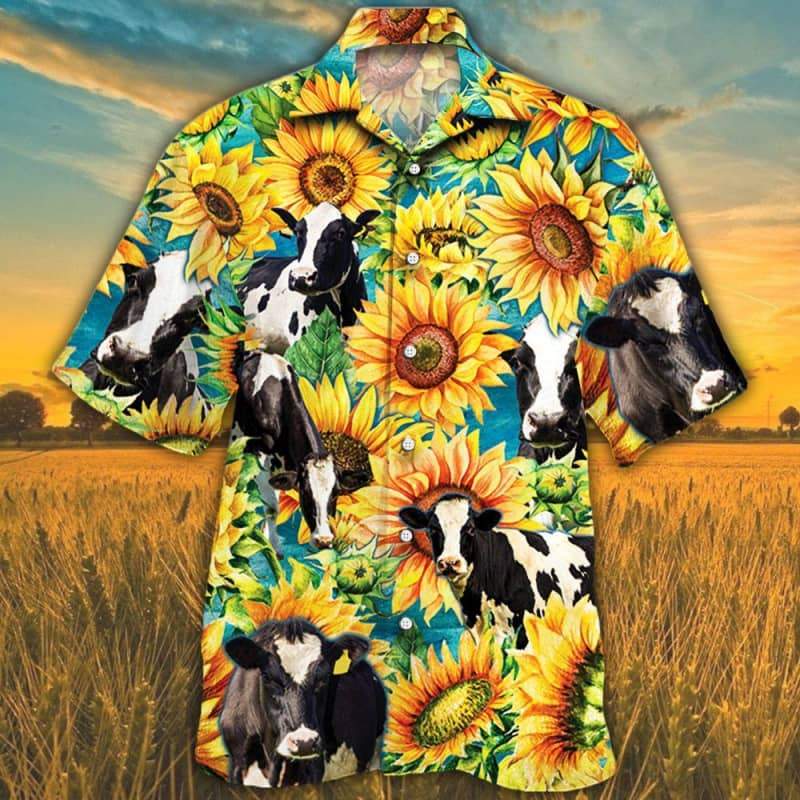 Sunflower Holstein Friesian Cattle Hawaiian Shirt HO5429