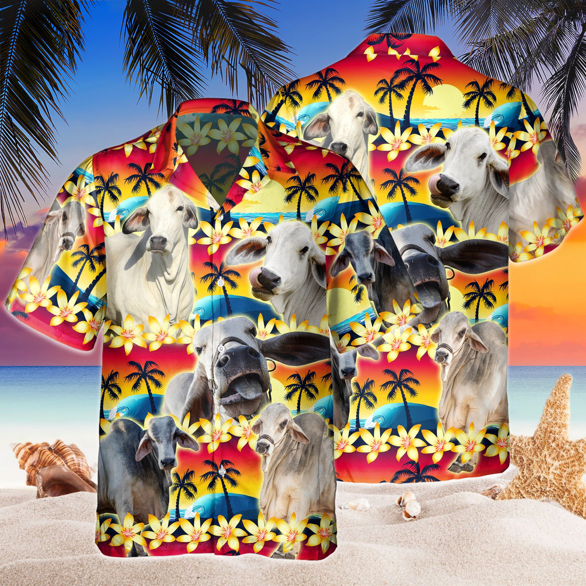 Vintage Brahman Hawaiian Shirt Tropical Sunset Hibiscus And Palm Tree Hawaii Shirt HO5370