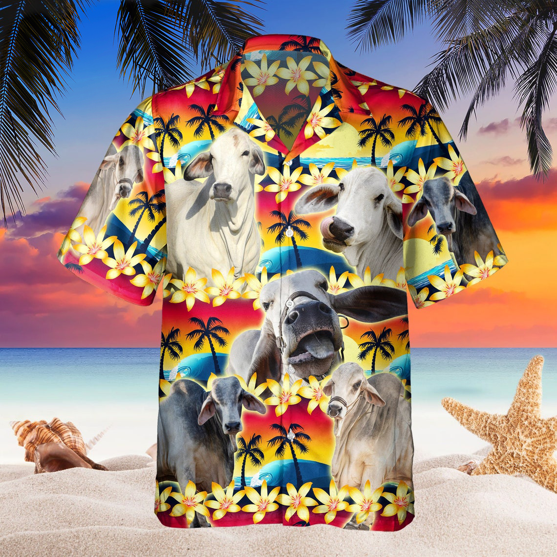 Vintage Brahman Hawaiian Shirt Tropical Sunset Hibiscus And Palm Tree Hawaii Shirt HO5370