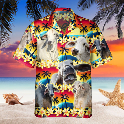 Vintage Brahman Hawaiian Shirt Tropical Sunset Hibiscus And Palm Tree Hawaii Shirt HO5370