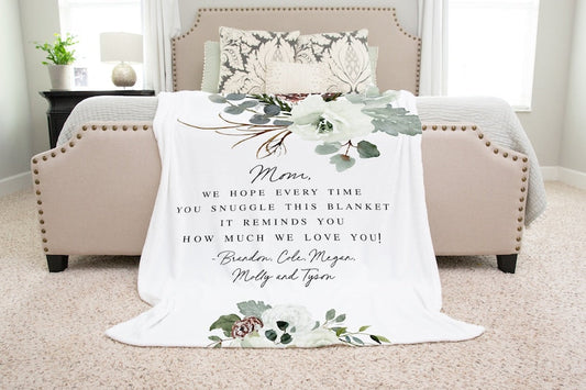 Personalized Mom Grandma Blanket Floral Blanket For Mom Grandma From Kids Mothers Day Birthday Christmas Anniversary Gift MI0402