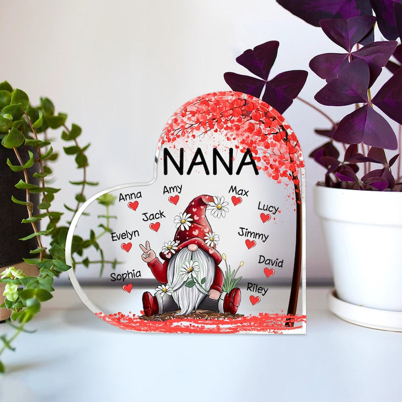 Personalized Nana Gnomes Acrylic Plaque, Mothers Day Nana Gnomes Desk Decoration, Custom Grandma Desk Decor, House Decor Gifts for Grandma MI0527