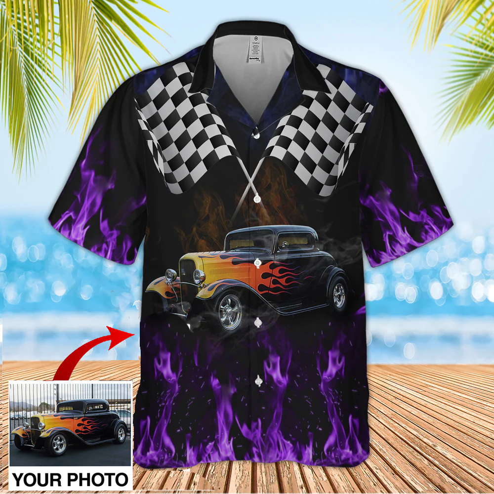 Custom Image Hot Rod Hawaiian Shirt, Car Fire Hawaiian Shirt for Men, Idea Shirt for Summer HO0330
