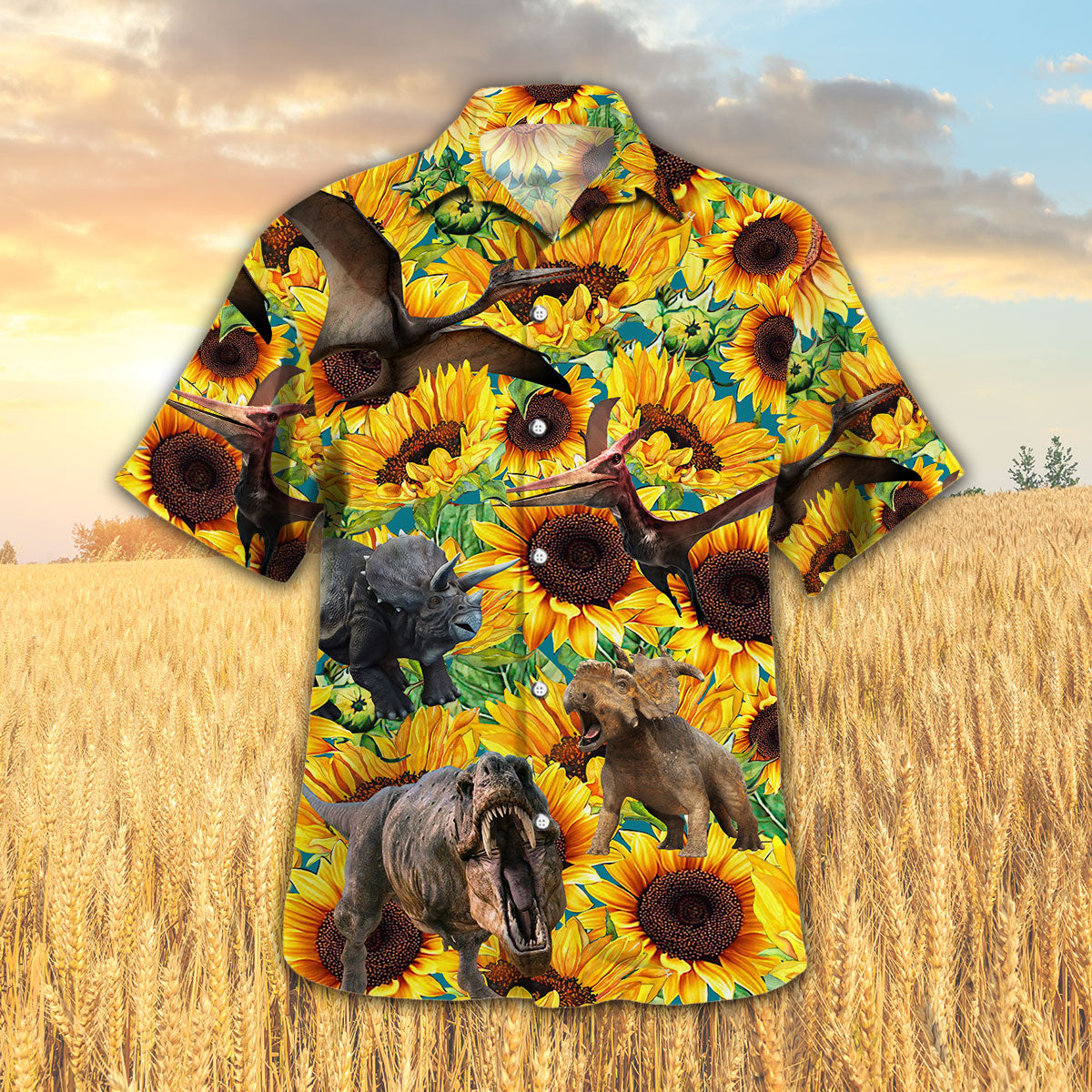 Sunflower Dinosaur Hawaiian Shirt HO5437