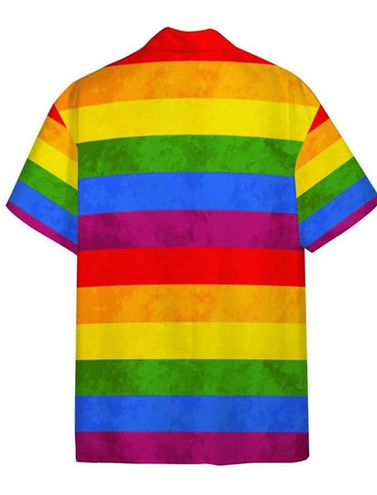 Summer hawaiian Shirt Rainbow Dog Striped Graphic Prints Pride Turn-Down Collar Rainbow Casual Going Out Short Sleeve Button-Down Printed Clothing HO2909