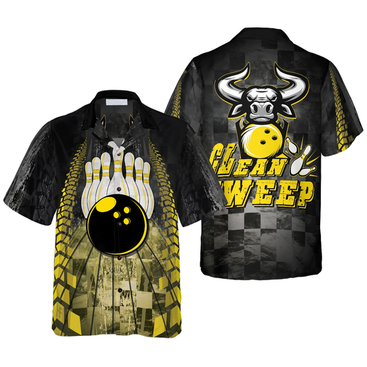Clean Sweep Bowling Bull Aloha Hawaiian Shirt For Summer, Colorful Shirt For Men Women, Perfect Gift For Friend, Team, Family, Bowling Lovers HO4040