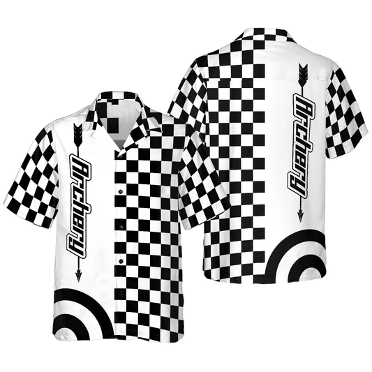 Checkerboard Style Archery Hawaiian Shirt, Black and White Pattern Archery Shirt, Gift for Archer HO4091