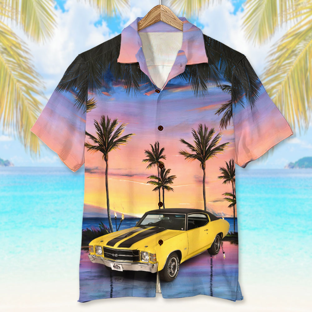 Custom Car Photo Hawaiian Shirt, Aloha Shirt, Sunset Beach Pattern, Perfect Hawaiian Shirt for Man, Car Lover HO4286
