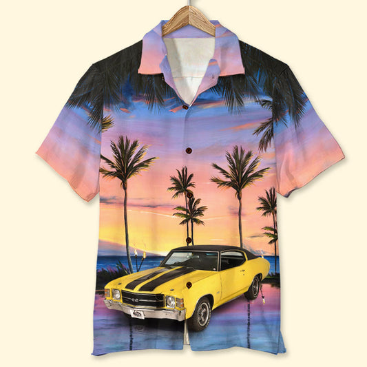 Custom Car Photo Hawaiian Shirt, Aloha Shirt, Sunset Beach Pattern, Perfect Hawaiian Shirt for Man, Car Lover HO4286