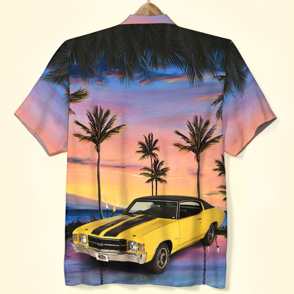 Custom Car Photo Hawaiian Shirt, Aloha Shirt, Sunset Beach Pattern, Perfect Hawaiian Shirt for Man, Car Lover HO4286
