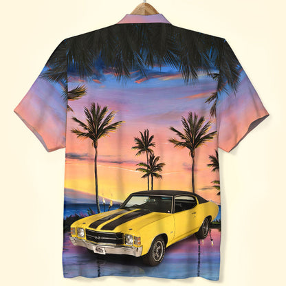 Custom Car Photo Hawaiian Shirt, Aloha Shirt, Sunset Beach Pattern, Perfect Hawaiian Shirt for Man, Car Lover HO4286
