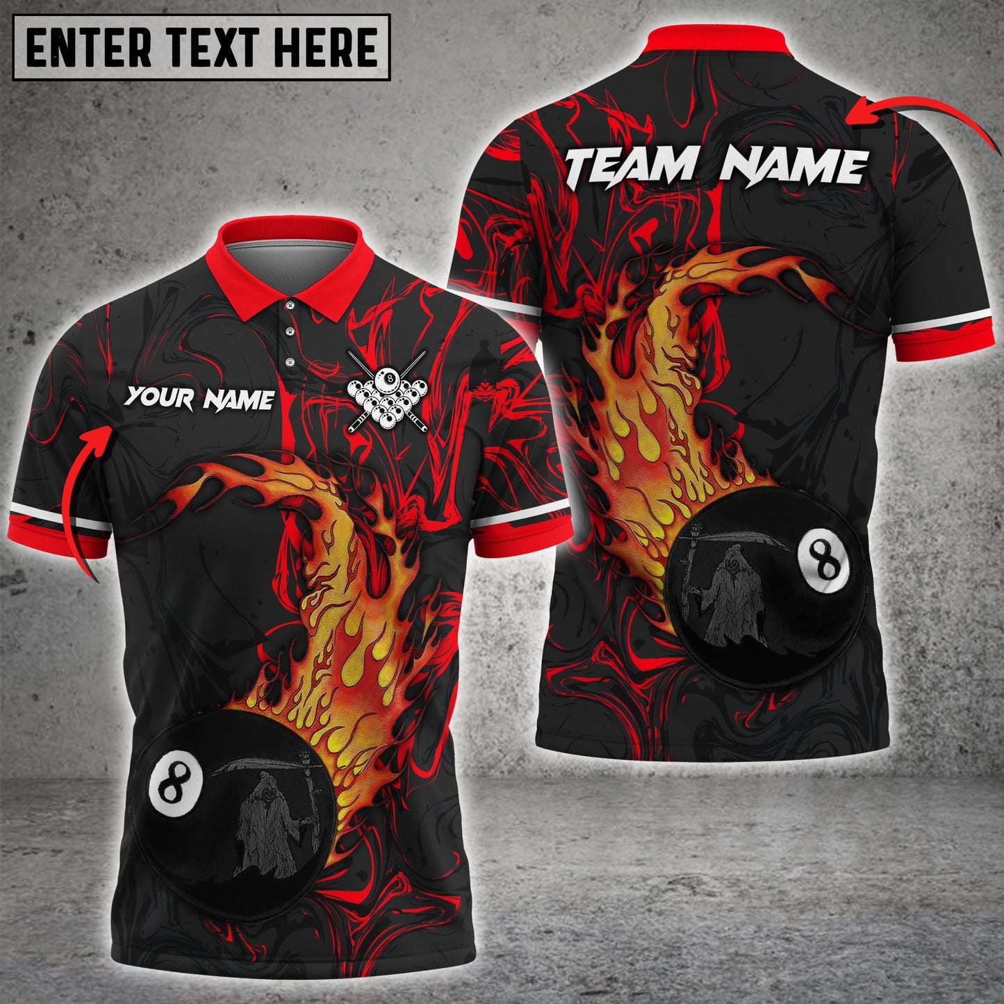 Lasfour Billiard 8 Ball Fire Skull Personalized Name 3D Shirt (Multi Color Options) BIA0172
