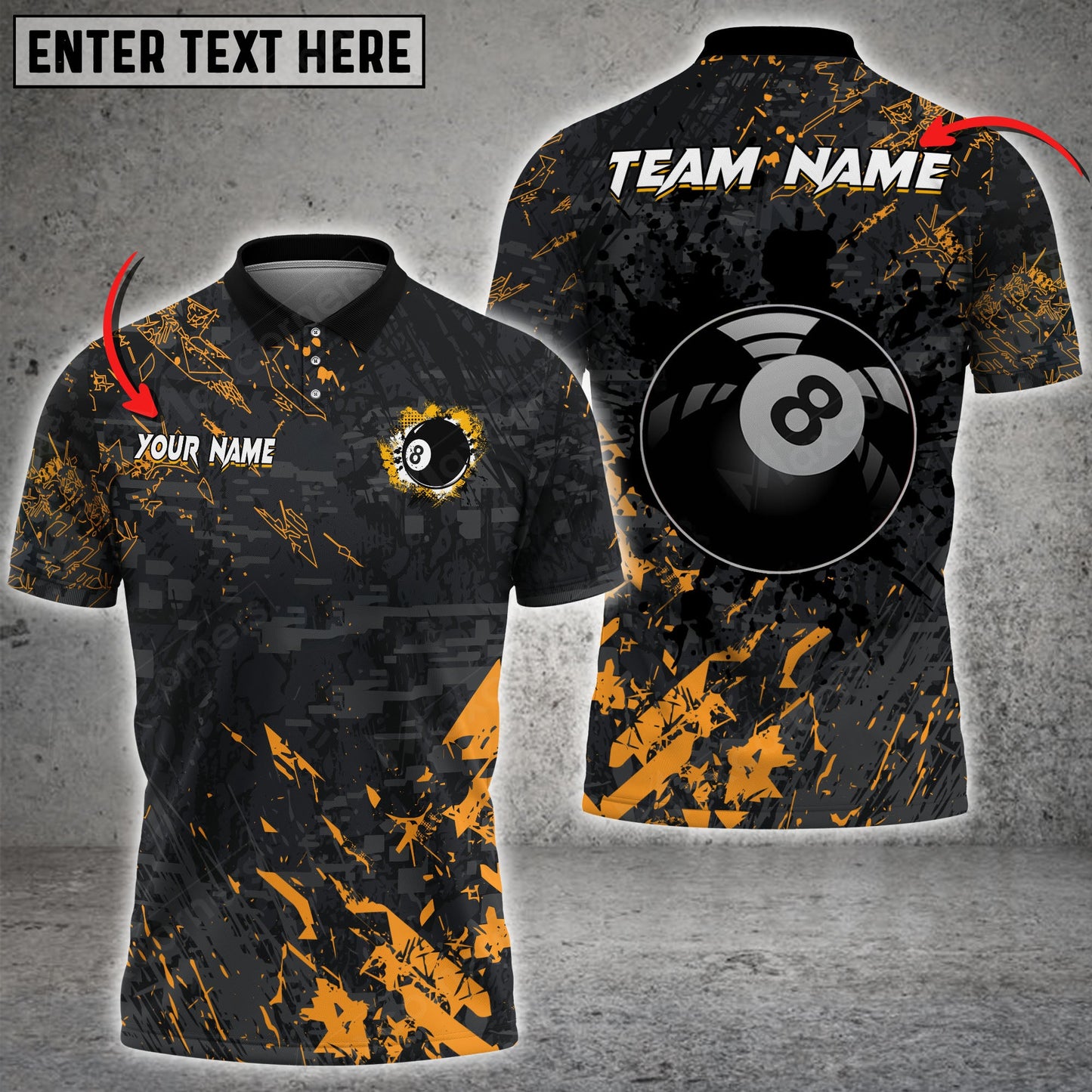 Lasfour Billiard 8 Ball Black Stains Grunge Personalized Name 3D Shirt (Multi Color Options) For Men BIA0385