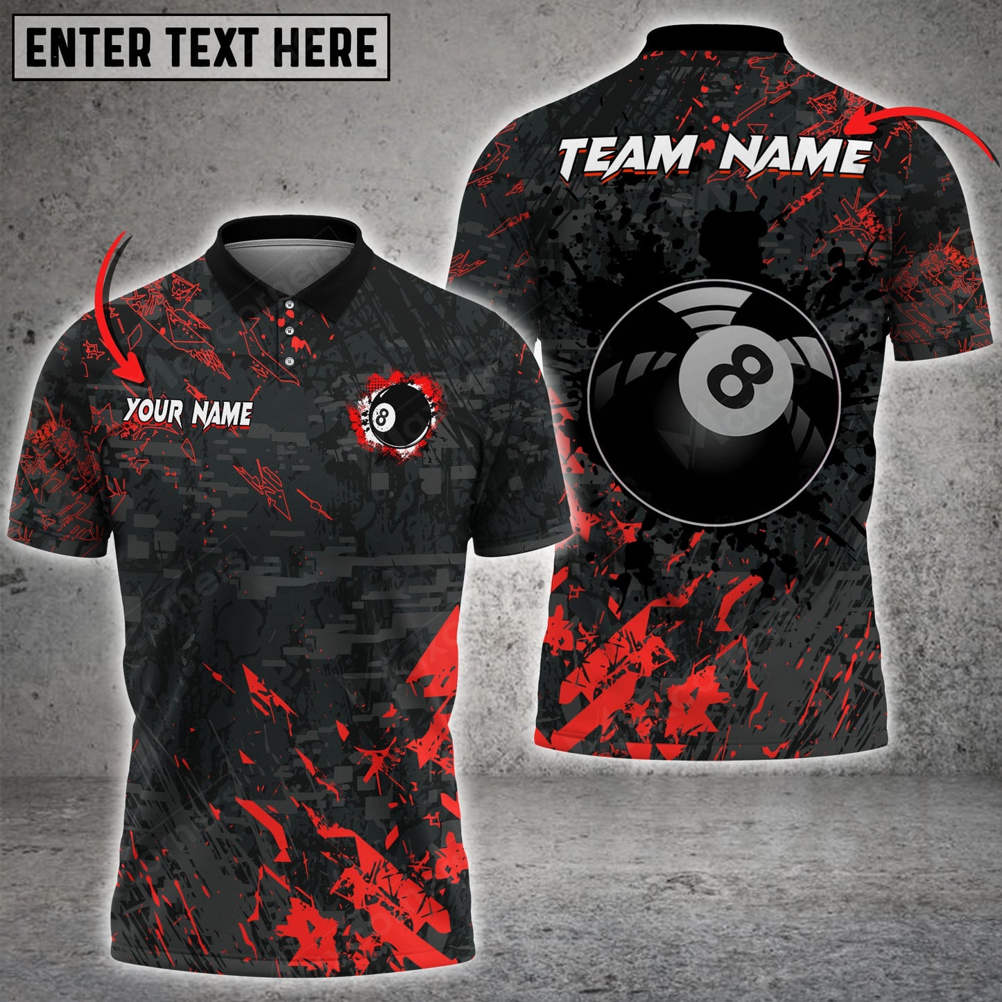 Lasfour Billiard 8 Ball Black Stains Grunge Personalized Name 3D Shirt (Multi Color Options) For Men BIA0385