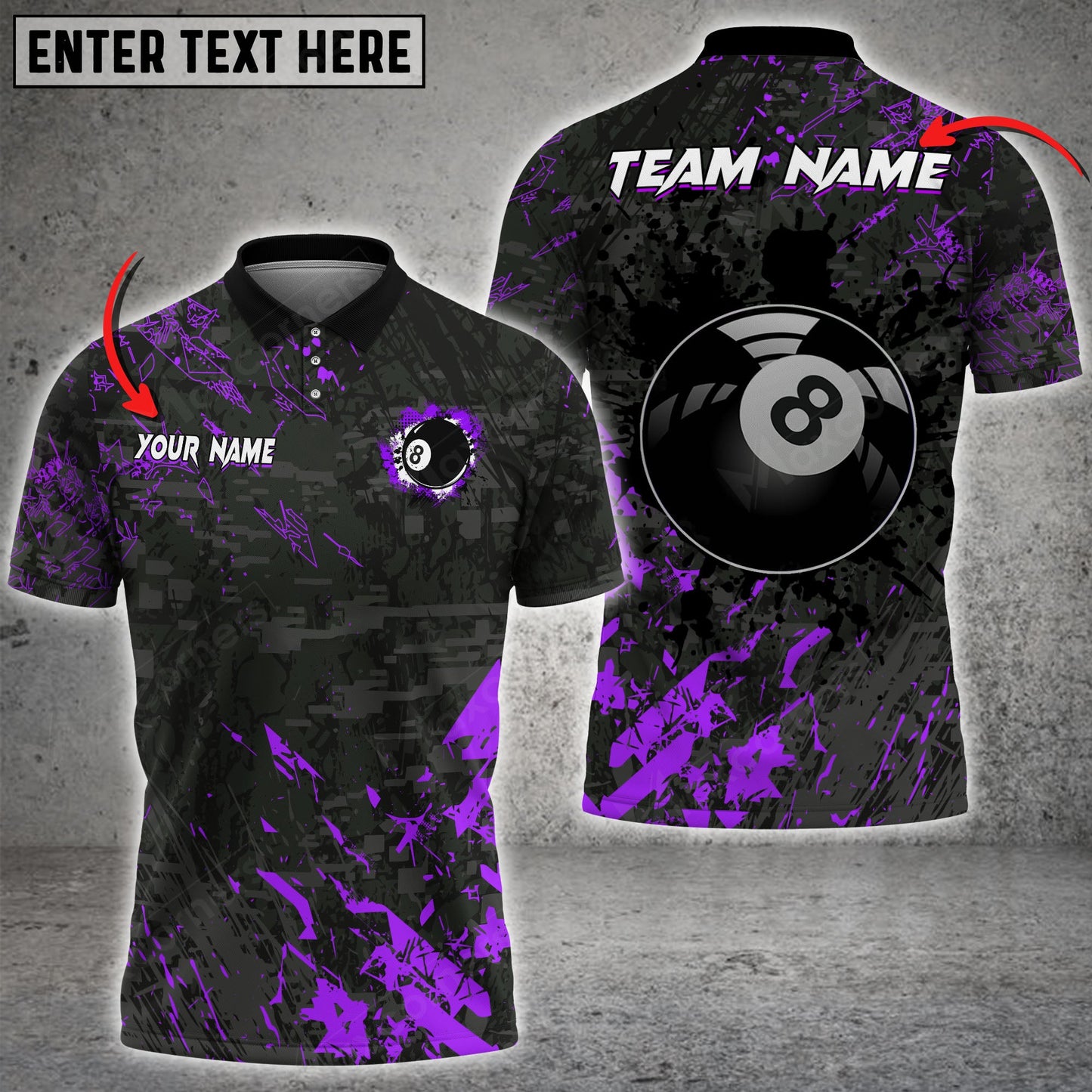 Lasfour Billiard 8 Ball Black Stains Grunge Personalized Name 3D Shirt (Multi Color Options) For Men BIA0385