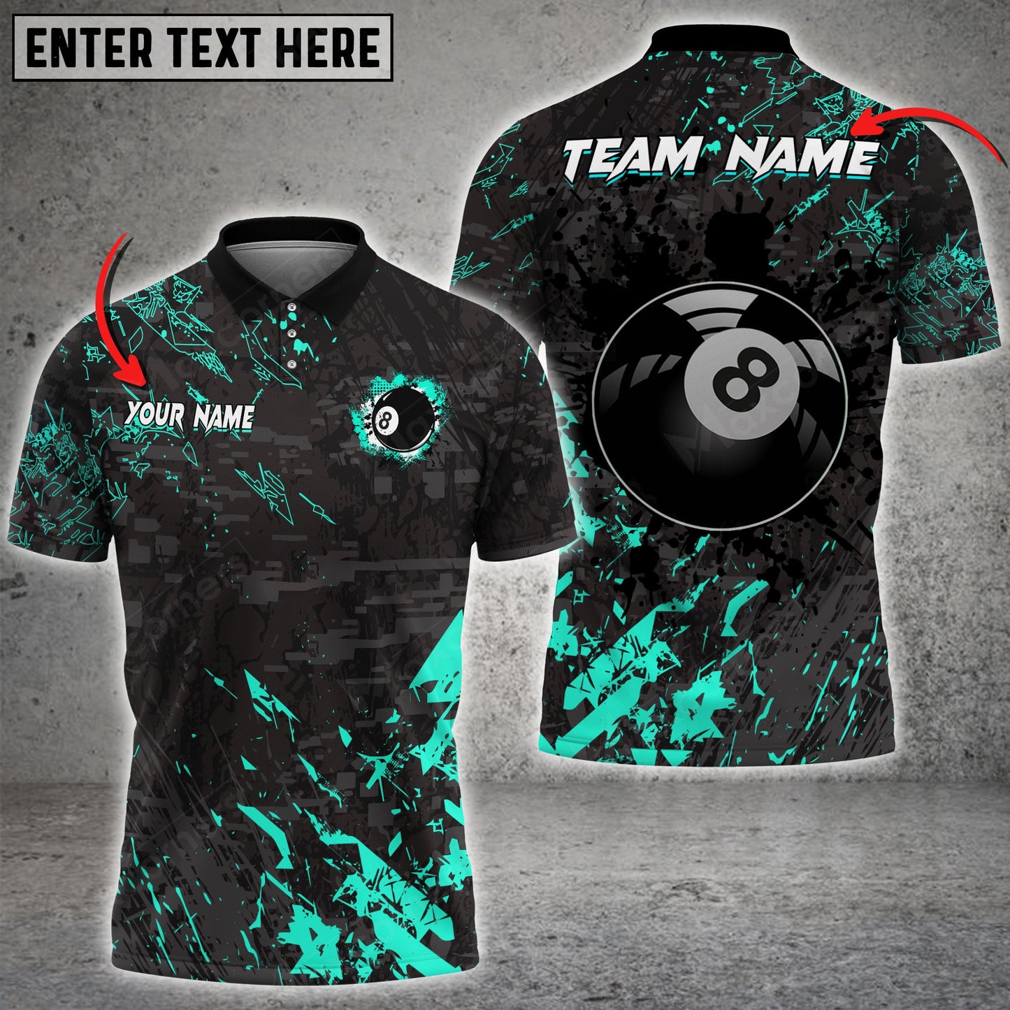 Lasfour Billiard 8 Ball Black Stains Grunge Personalized Name 3D Shirt (Multi Color Options) For Men BIA0385