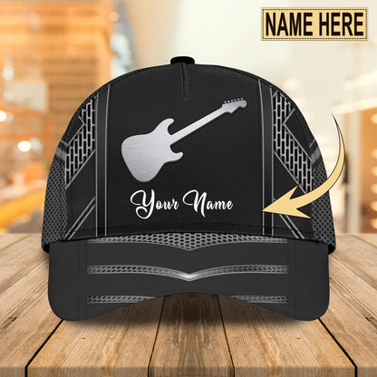White And Black Guitar Cap Hat For Man, Gift To Guitar Man, Guitar Lover 3D Full Print Cap Hat CO0423