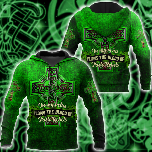 3D All Over Print Saint Patrick's Day Shirt, In My Veins Flows The Blood Of Irish Rebels, St. Patrick's Day Shirt PO0311