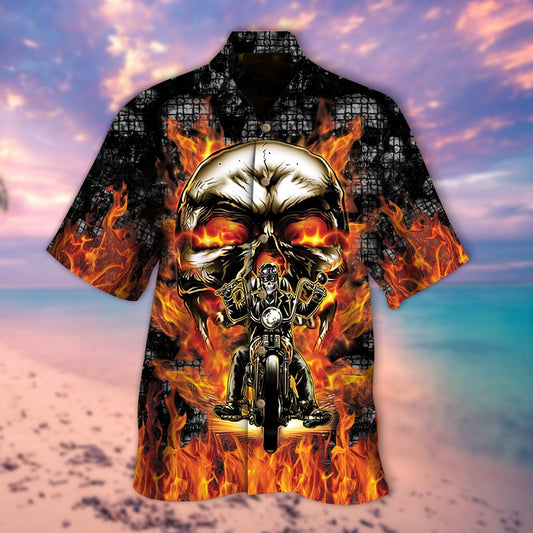 3D All Over Printed Skull Summer Hawaiian Shirt Ghost Rider Skull Fire Pattern HO5283