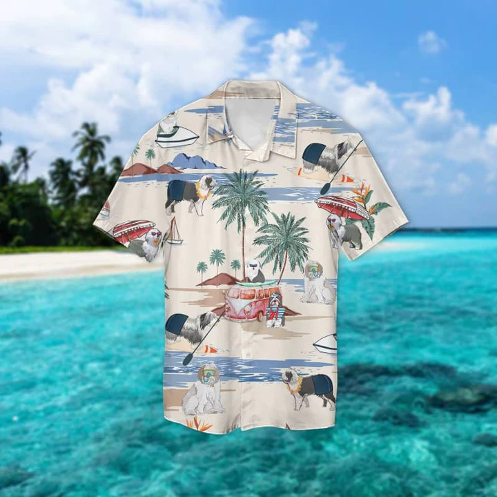 Old English Sheepdog Summer Beach Hawaiian Shirt, Hawaiian Shirts for Men women Short Sleeve Aloha Beach Shirt HO0894